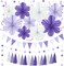 Purple & White Lavender Party Decor – Hanging Paper Flowers, Tassel Garland & Swirls